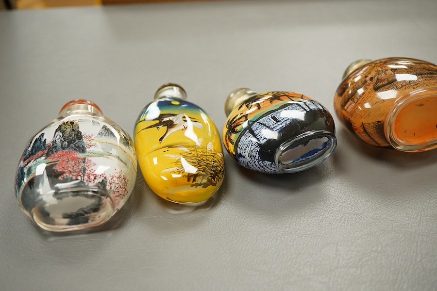 Six Chinese inside painted glass 'landscape' snuff bottles